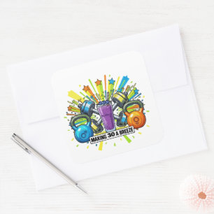 Sticker Carré Célébration de smoothie de fitness personnalisable