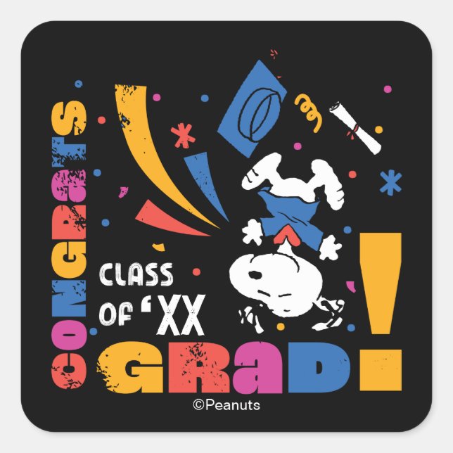 Sticker Carré Célébration diplômé Peanuts Snoopy Confettis (Devant)