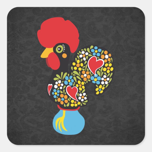 Sticker Carré Célèbre coq de Barcelos Nr 06 - Noir Vintage (Devant)