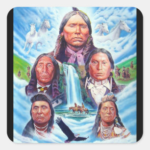 Sticker Carré Célèbres Indiens d'Amérique Chiefs Indiens Peintur
