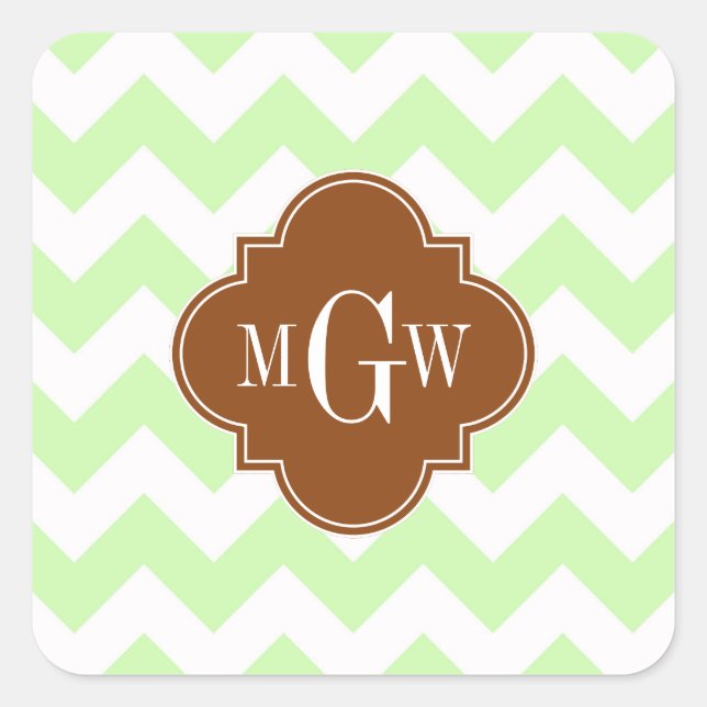 Sticker Carré Celery Wht Chevron Brown Quatrefoil 3 Monogramme (Devant)