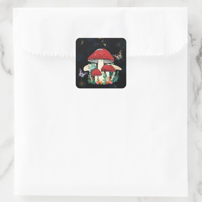 Sticker Carré Céleste Lune Boho Champignons magiques (Sac)