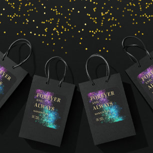 Sticker Carré Céleste Nuit Sky Space Nebula Gold Star Mariage