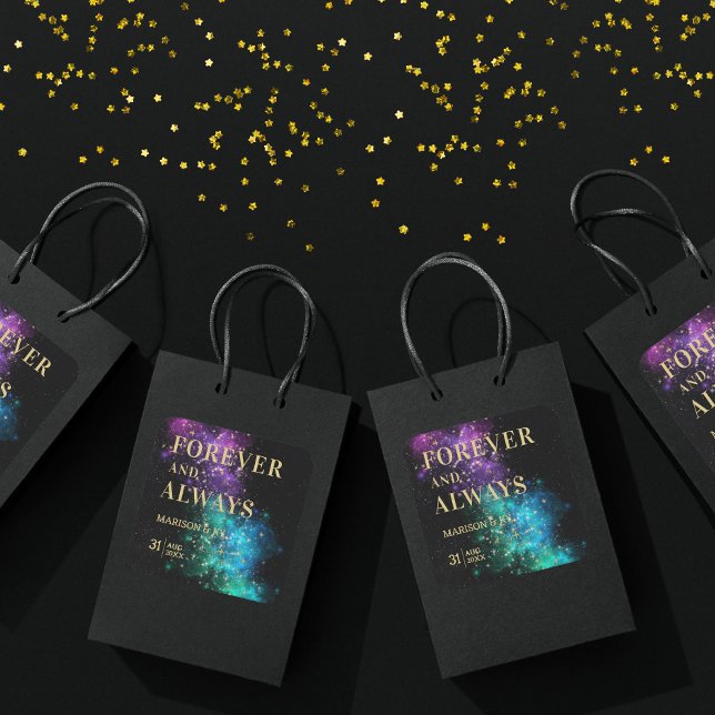 Sticker Carré Céleste Nuit Sky Space Nebula Gold Star Mariage (Créateur téléchargé)