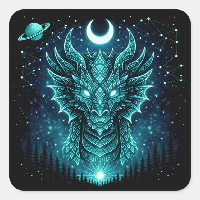 Sticker Carré Celestial Dragon – Cosmic Myth Wildlife Galaxy (Devant)