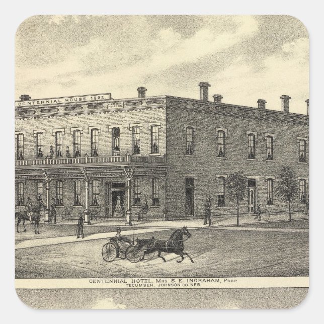 Sticker Carré Centennial Hotel, Tecumseh et Neb, Nebraska (Devant)
