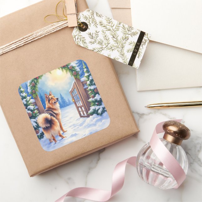 Sticker Carré Central Asian Shepherd Snowy Gate Christmas Art (Cadeaux)