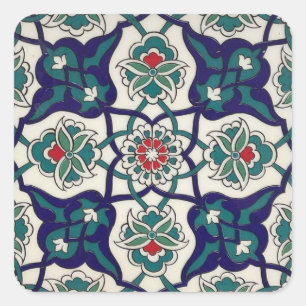 Sticker Carré Céramique Florale Bleue Turque