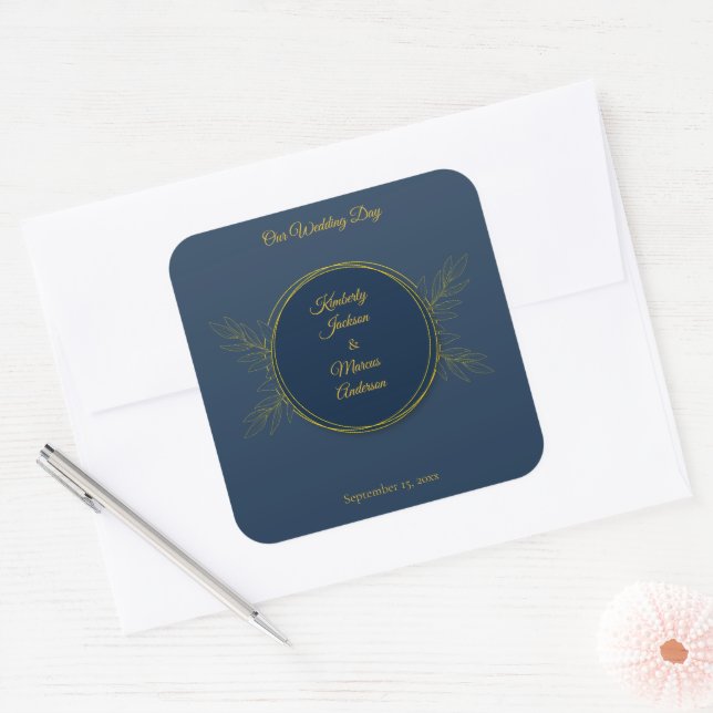 Sticker Carré Cercle de mariage Élégance Dorée (Enveloppe)