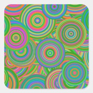 Sticker Carré Cercles abstraits de style rétro, vert et orange-r