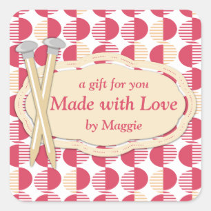 Sticker Carré cercles géométriques aiguilles de tricot rouge