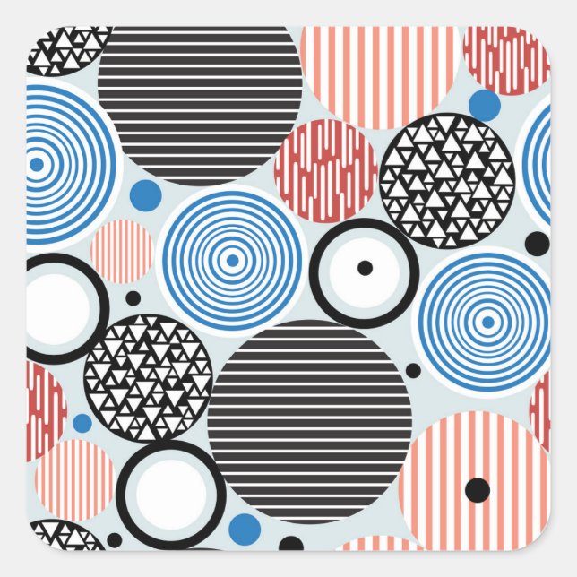 Sticker Carré Cercles multicolores, design motif graphique. (Devant)