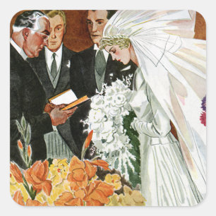 Sticker Carré Cérémonie de mariage vintage, Mariée Groom Nouveau