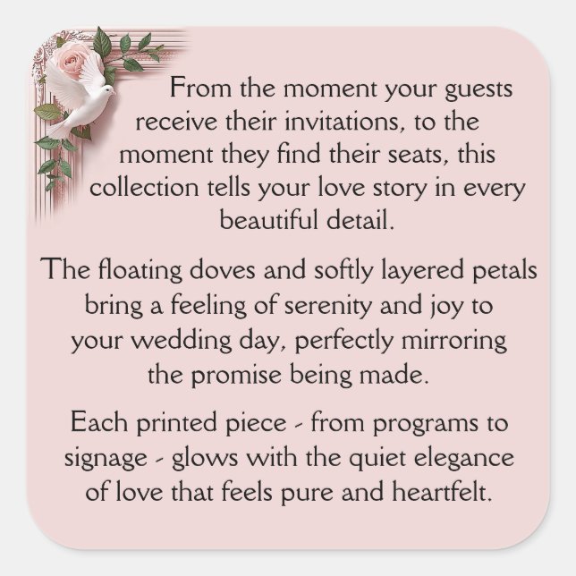 Sticker Carré Ceremony -  Pink Roses & Doves (Devant)