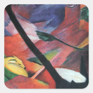 Sticker Carré Cerf dans la forêt II par Franz Marc; Reh im Walde