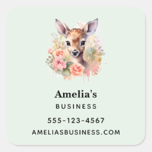 Sticker Carré Cerf Mignonne Entouré D'Affaires Roses