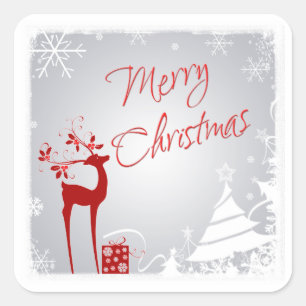 Sticker Carré Cerfs communs gris rouges de Joyeux Noël,
