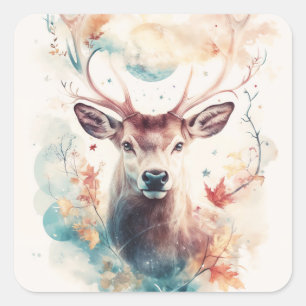Sticker Carré Cerfs des Étoiles et Automne
