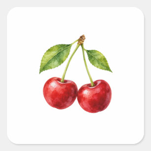Sticker Carré Cerise appariée avec des feuilles vertes