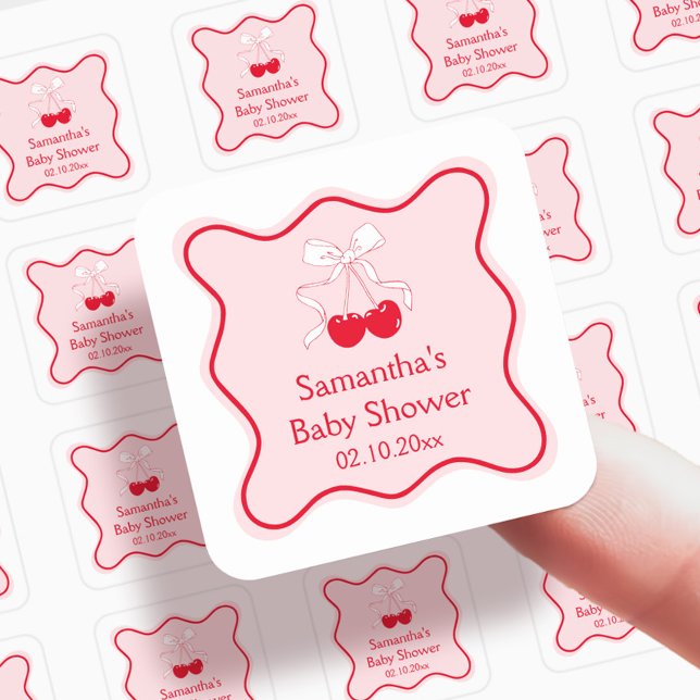 Sticker Carré Cerise sur le Baby shower supérieur Favoriser (Créateur téléchargé)