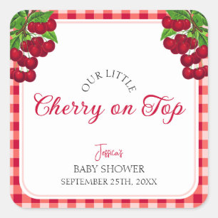 Sticker Carré Cerise sur le dessus Automne En vichy Baby shower