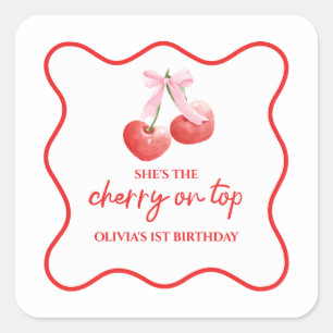 Sticker Carré Cerise sur le dessus ruban rose prépa anniversaire