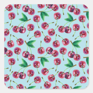 Sticker Carré Cerises d'aquarelle modernes : Motif de baies jute