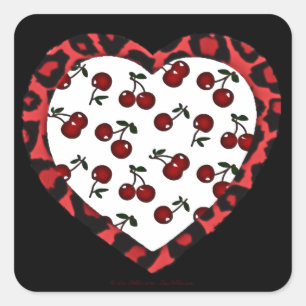 Sticker Carré Cerises RAB Empreinte de léopard Heart Rockabilly