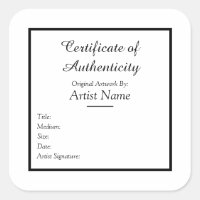 Certificat d'authenticité adhésif pour l'art