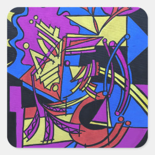 Sticker Carré Cerveau Droit Cerveau Gauche - Art Abstrait Peint