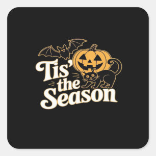 Sticker Carré C'est la saison Chauves-souris Halloween Citrouill
