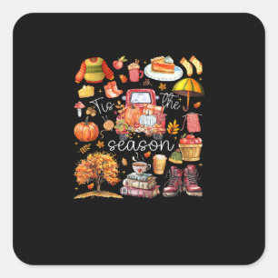 Sticker Carré C'Est La Saison Citrouille Feuille Automne
