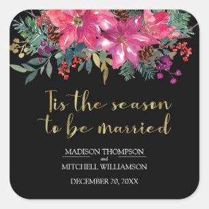 Sticker Carré C'Est La Saison D'Être Marié hiver Noël rose