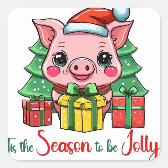 Sticker Carré C'est la saison pour être joyeux Père Noël Pig (Devant)