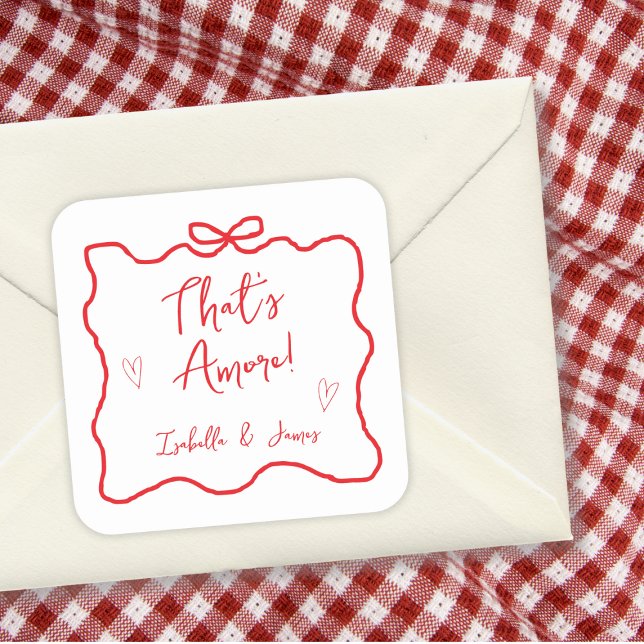 Sticker Carré C'est l'amour Arc Dessiné à la Main Shower de coup (That's Amore Hand Drawn Bow Italian Couples Shower Square Sticker)