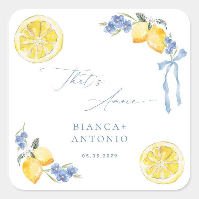 Sticker Carré C'est l'Amour Citrons à Ruban Bleu Cadeau de Maria (Devant)