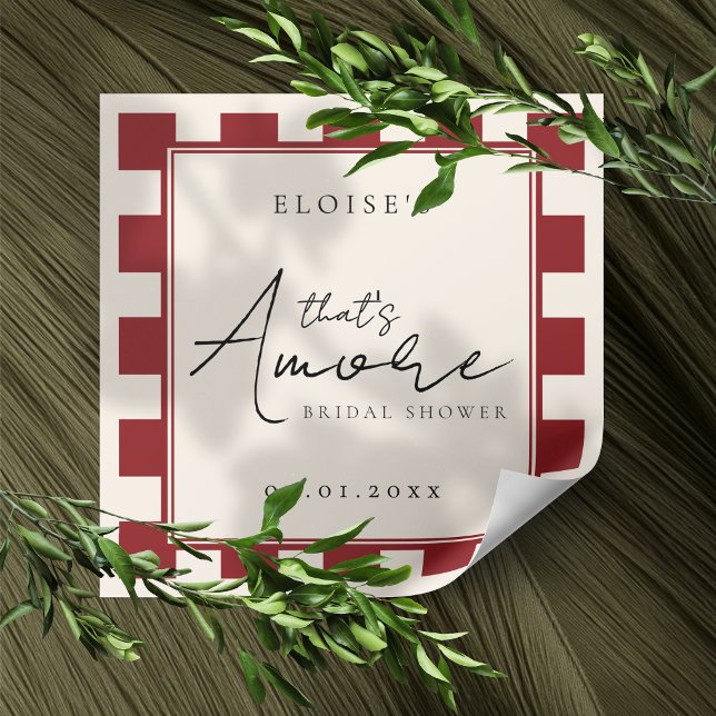Sticker Carré C'est l'Amour Enterrement de Vie de Jeune Fille à  (Channel a romantic vibe with this That's Amore Red Checkered Bridal Shower Sticker! )