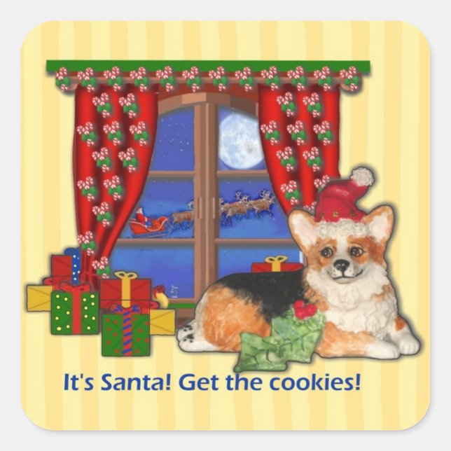 Sticker Carré "C'est Père Noël ! Obtenez les cookies !" Autocoll (Devant)