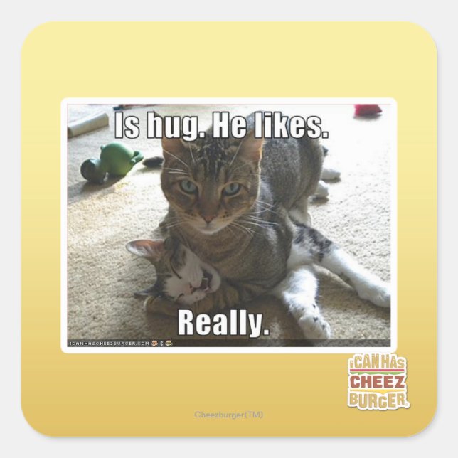 Sticker Carré C'est serré. Il aime. (Devant)