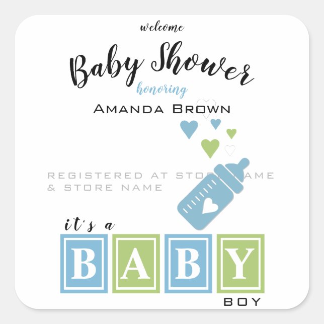 Sticker Carré C'est un Baby shower de garçon (Devant)