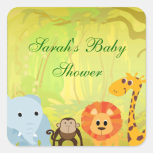 Sticker Carré C'est un Baby shower de jungle