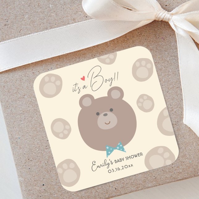 Sticker Carré C'est un Baby shower d'ours en peluche Brown (Créateur téléchargé)