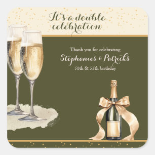 Sticker Carré C'est un Double Anniversaire Champagne Vert