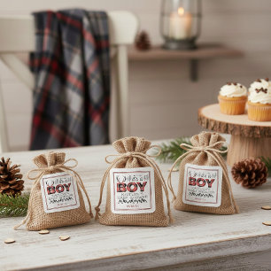 Sticker Carré C'est un garçon ! Baby shower de bûcheron rustique