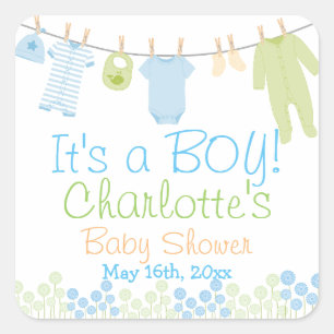 Sticker Carré C'est UN GARÇON ! Lil vêtx le baby shower bleu e