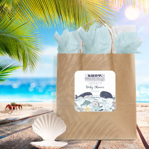 Sticker Carré C'est un garçon sous le Baby shower marin