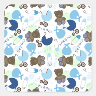 Sticker Carré C'est un Motif de Baby shower bleu garçon