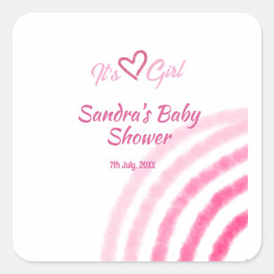 STICKER CARRÉ C'EST UNE DOUCHE DE BÉBÉ FILLE ARC-EN-CIEL PASTEL 