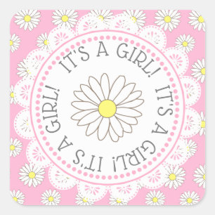 Sticker Carré C'EST UNE FILLE BABY SHOWER Daisers À Thèmes Sti