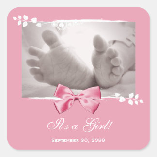 Sticker Carré C'est une fille Baby shower Elegant Faire-part de